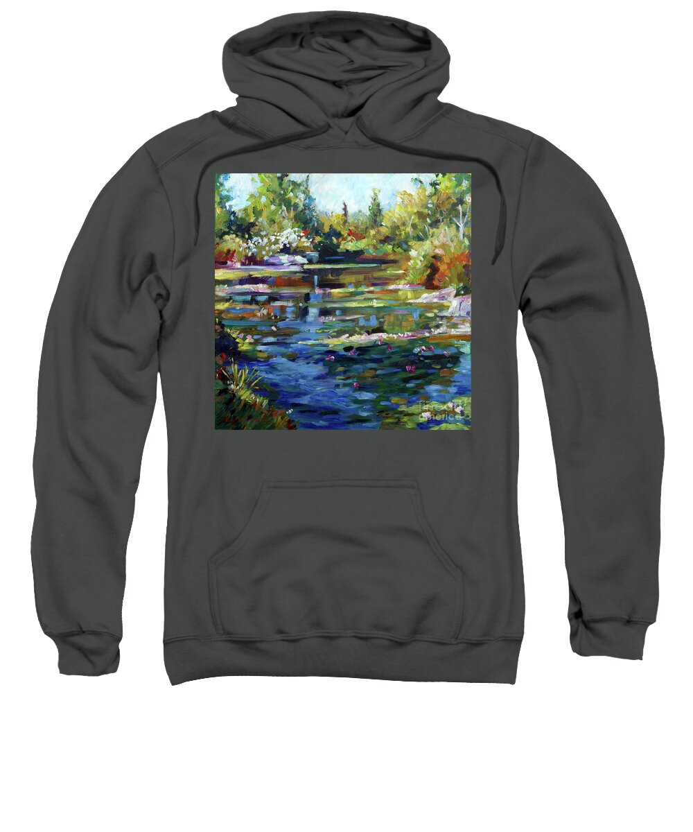 Landscape Sweatshirt featuring the painting Blooming Lily Pond by David Lloyd Glover