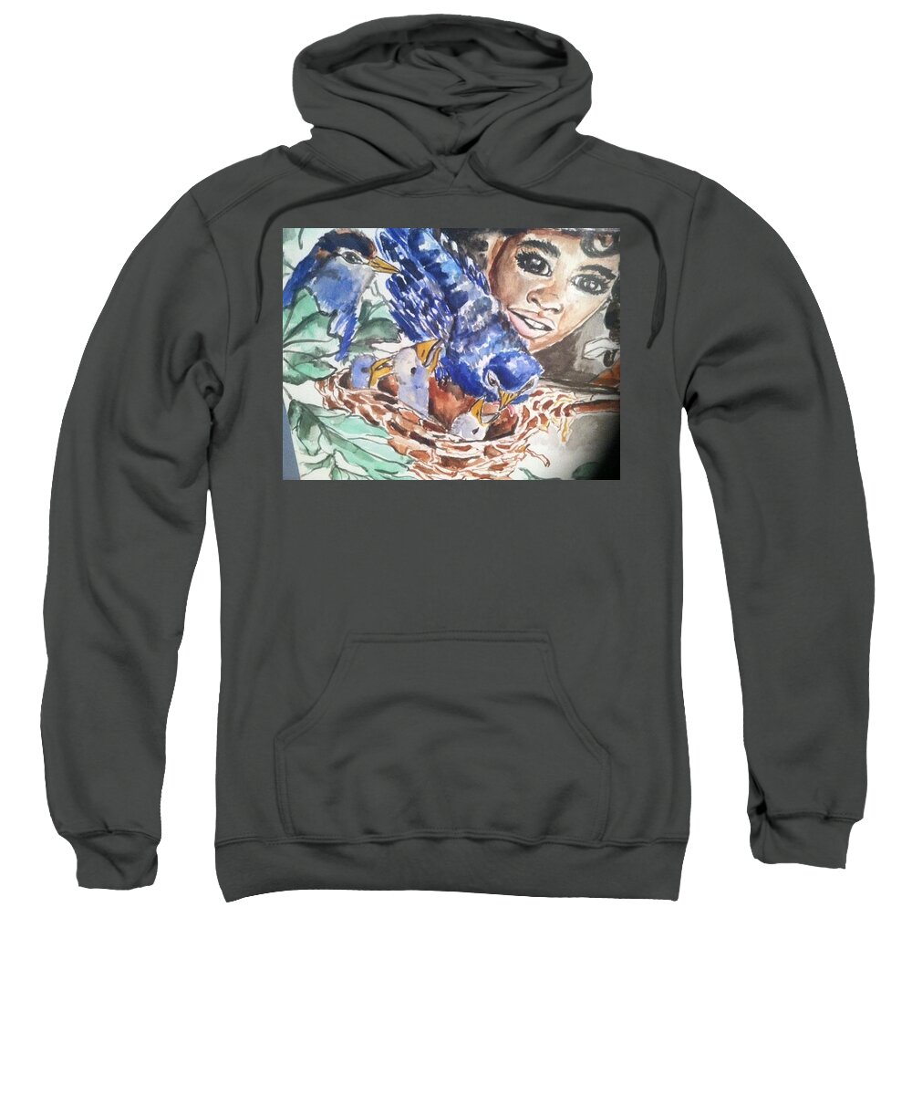  Sweatshirt featuring the painting Blue Birds by Angie ONeal