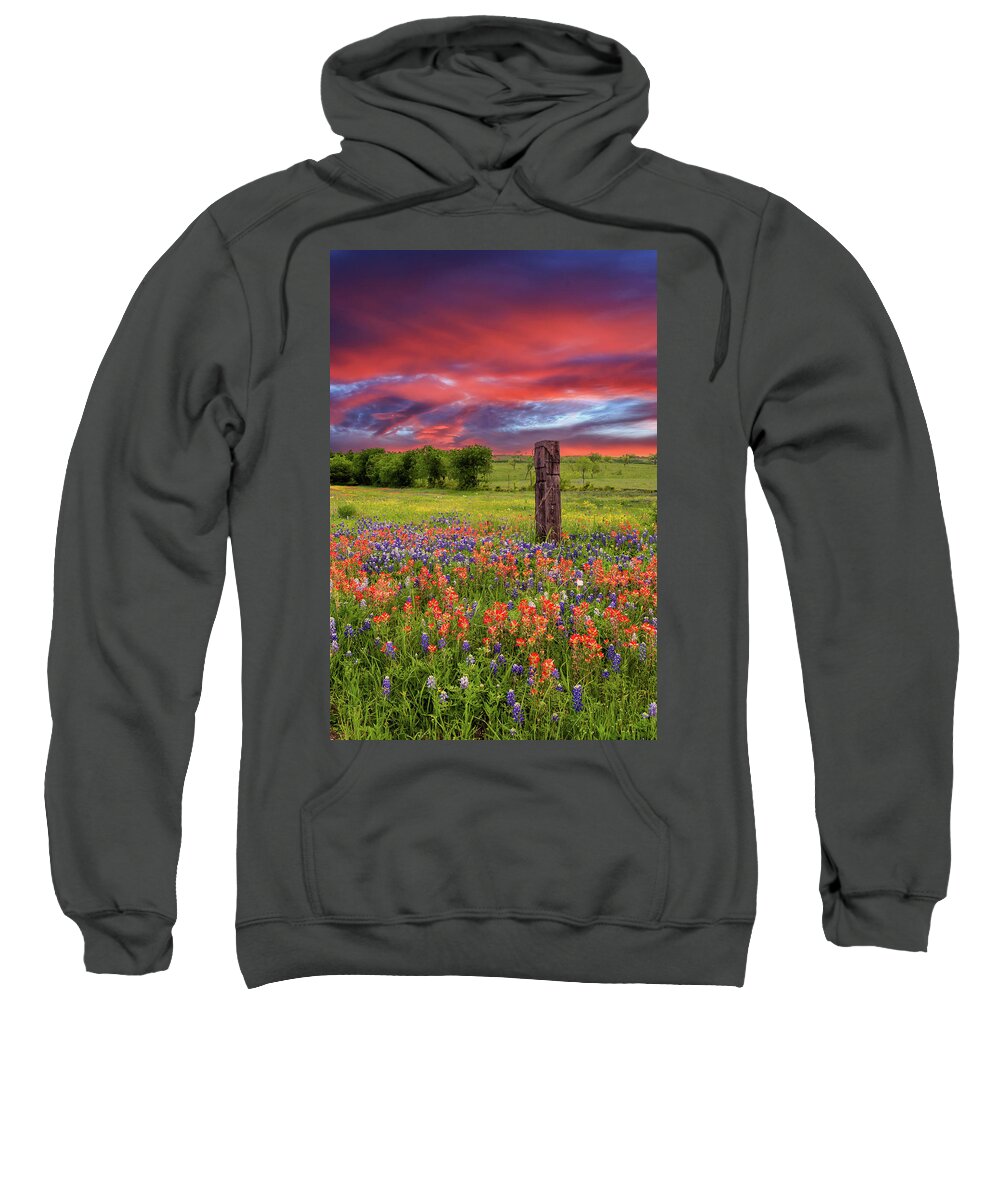 Bluebonnets Sweatshirt featuring the photograph Bluebonnets Paintbrush And A Dramatic Sky by James Eddy