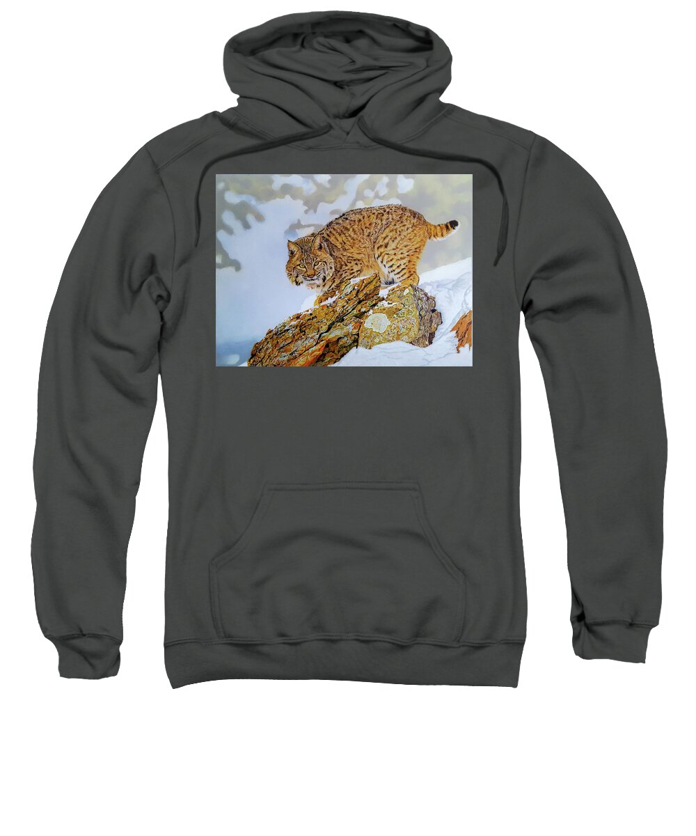 Wilderness Sweatshirt featuring the drawing Bobcat by Kelly Speros