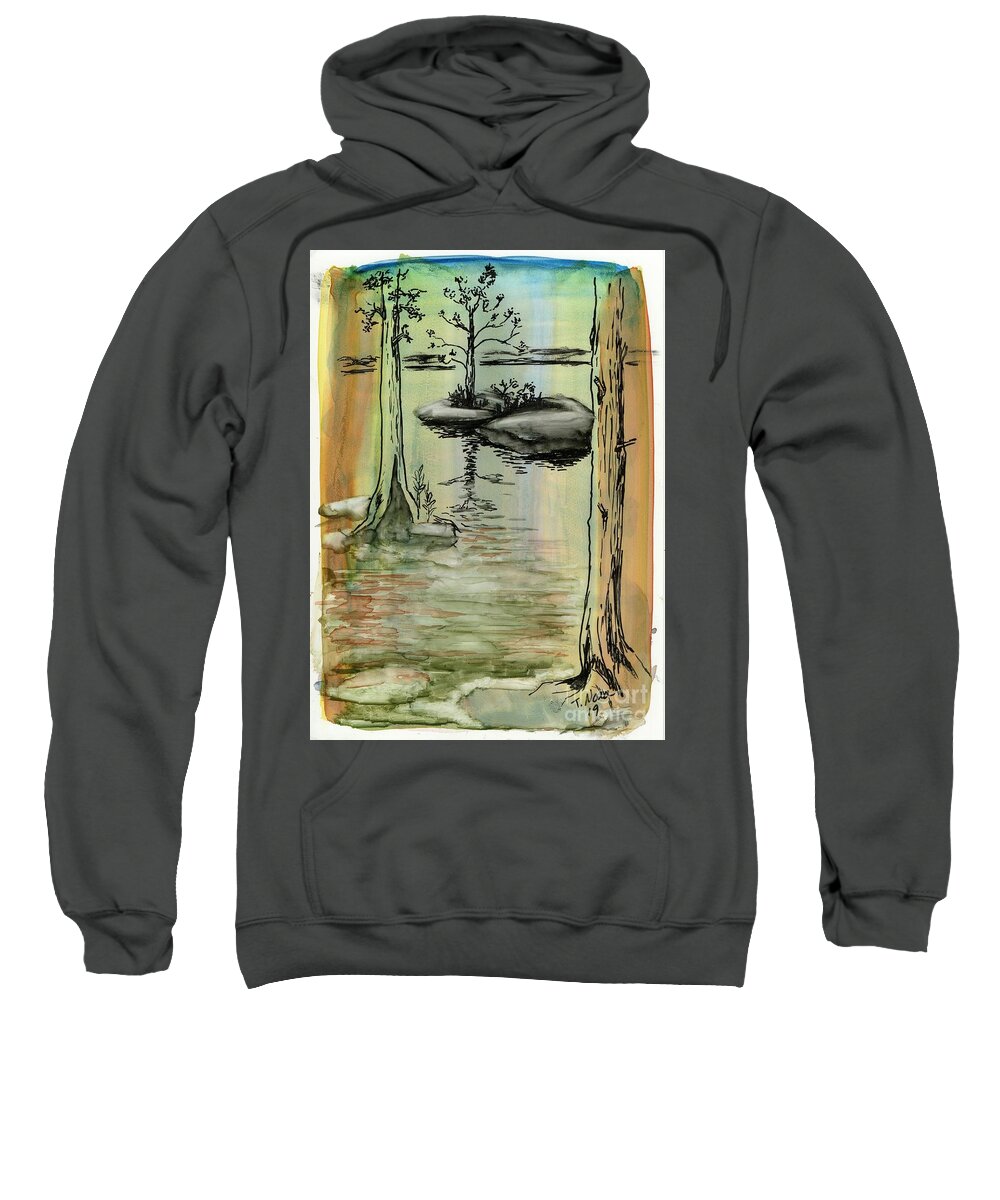 Minnesota Sweatshirt featuring the painting Boundary Waters Island Campsite by Tammy Nara