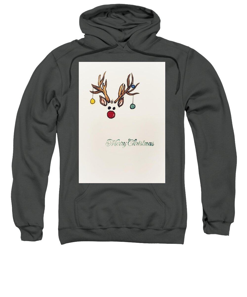 Reindeer Sweatshirt featuring the painting Boy Reindeer. Rudolph? by Shady Lane Studios-Karen Howard