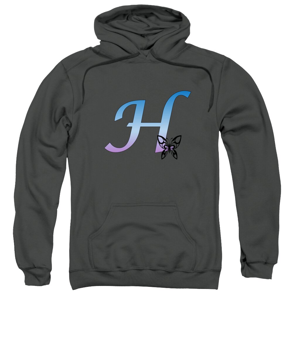 Butterfly Silhouette on Monogram Letter H Gradient Blue Purple Adult  Pull-Over Hoodie by Ali Baucom - Pixels