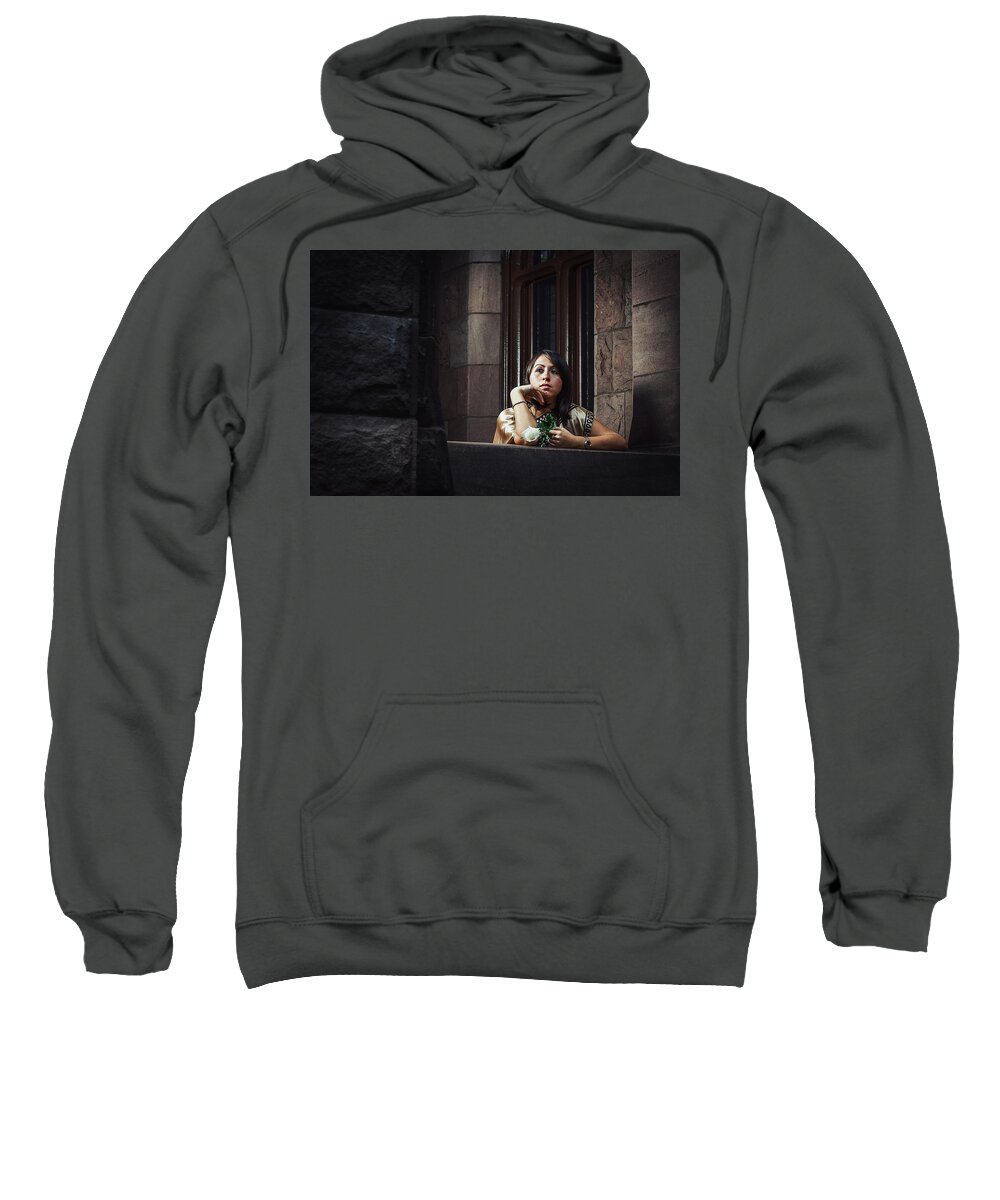 Young Sweatshirt featuring the photograph By the Window by Alexander Image