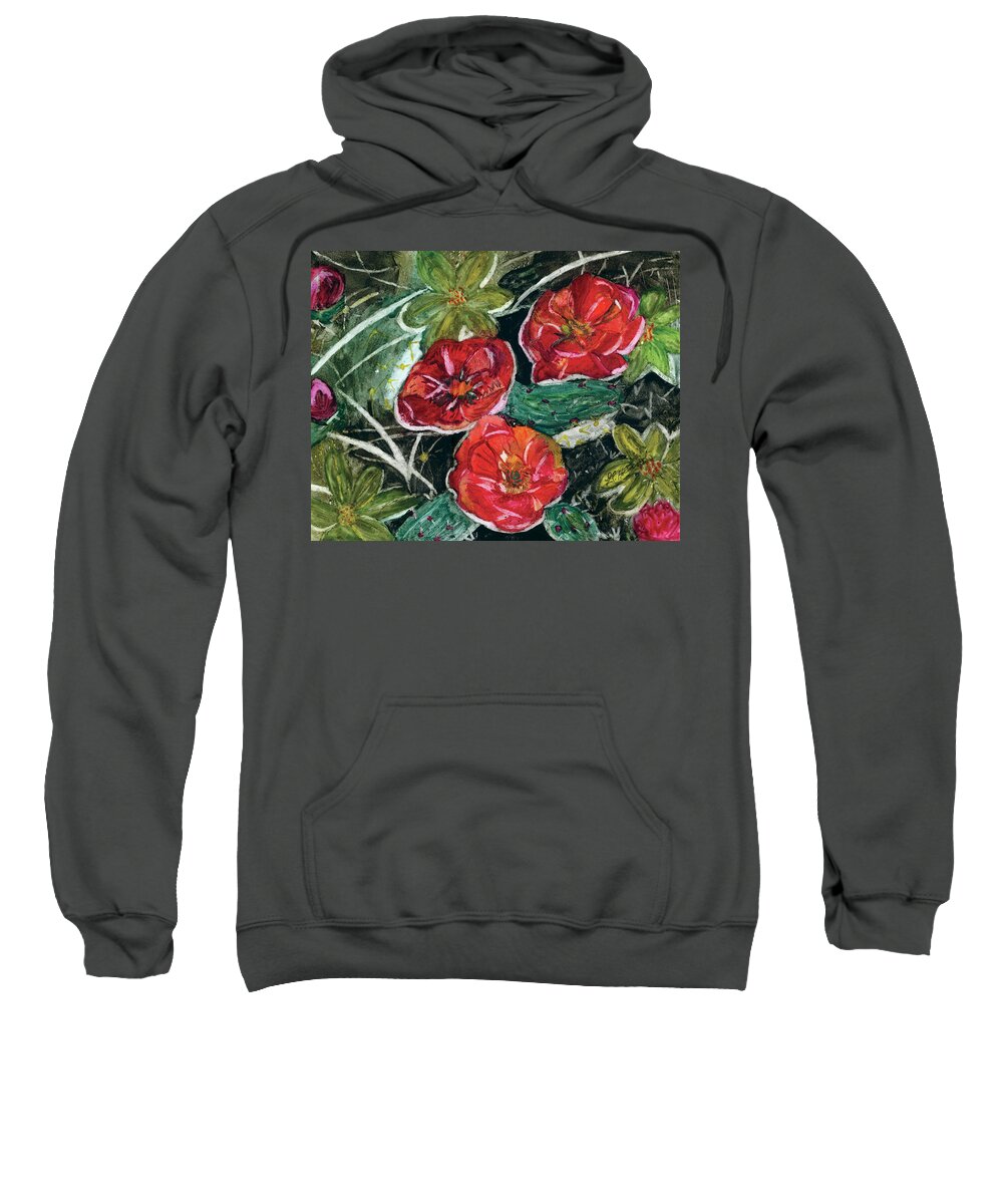Cactus Sweatshirt featuring the painting Cactus Roses by Genevieve Holland
