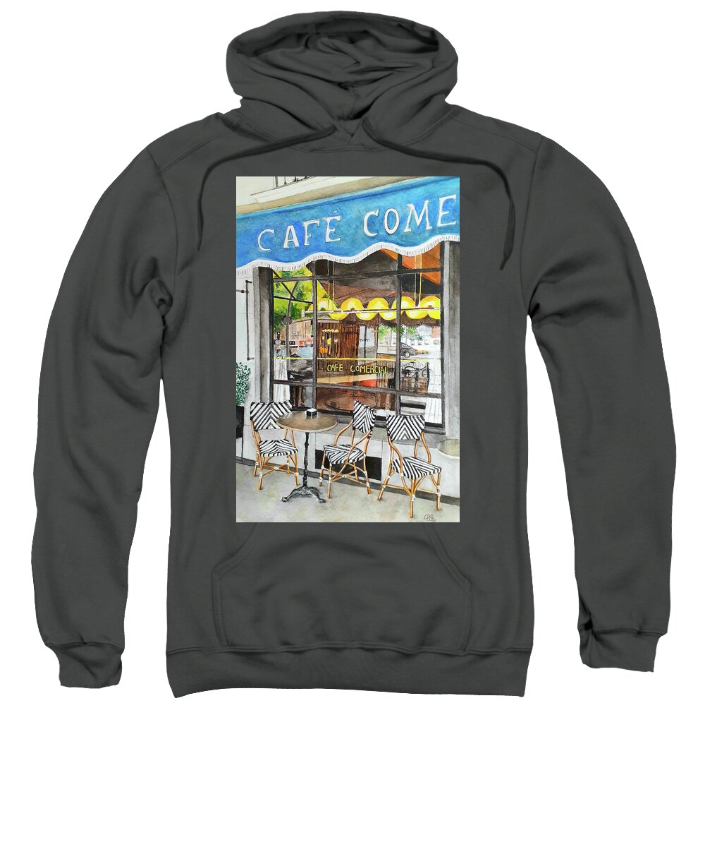 Cafe Sweatshirt featuring the painting Cafe. Madrid city by Carolina Prieto Moreno