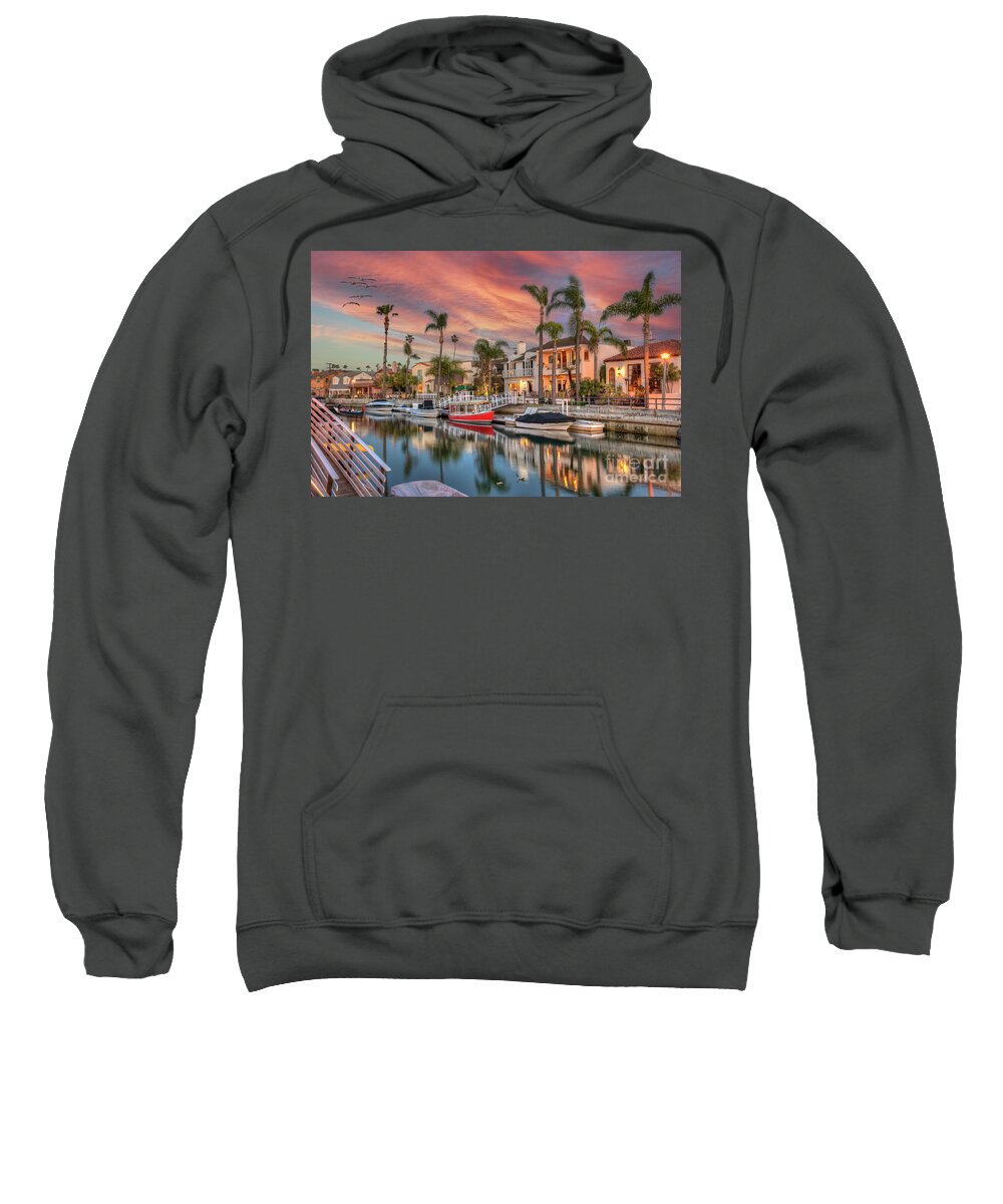 Naples Canal High Tide Sunset In Long Beach Sweatshirt featuring the photograph Canal High Tide Sunset by David Zanzinger