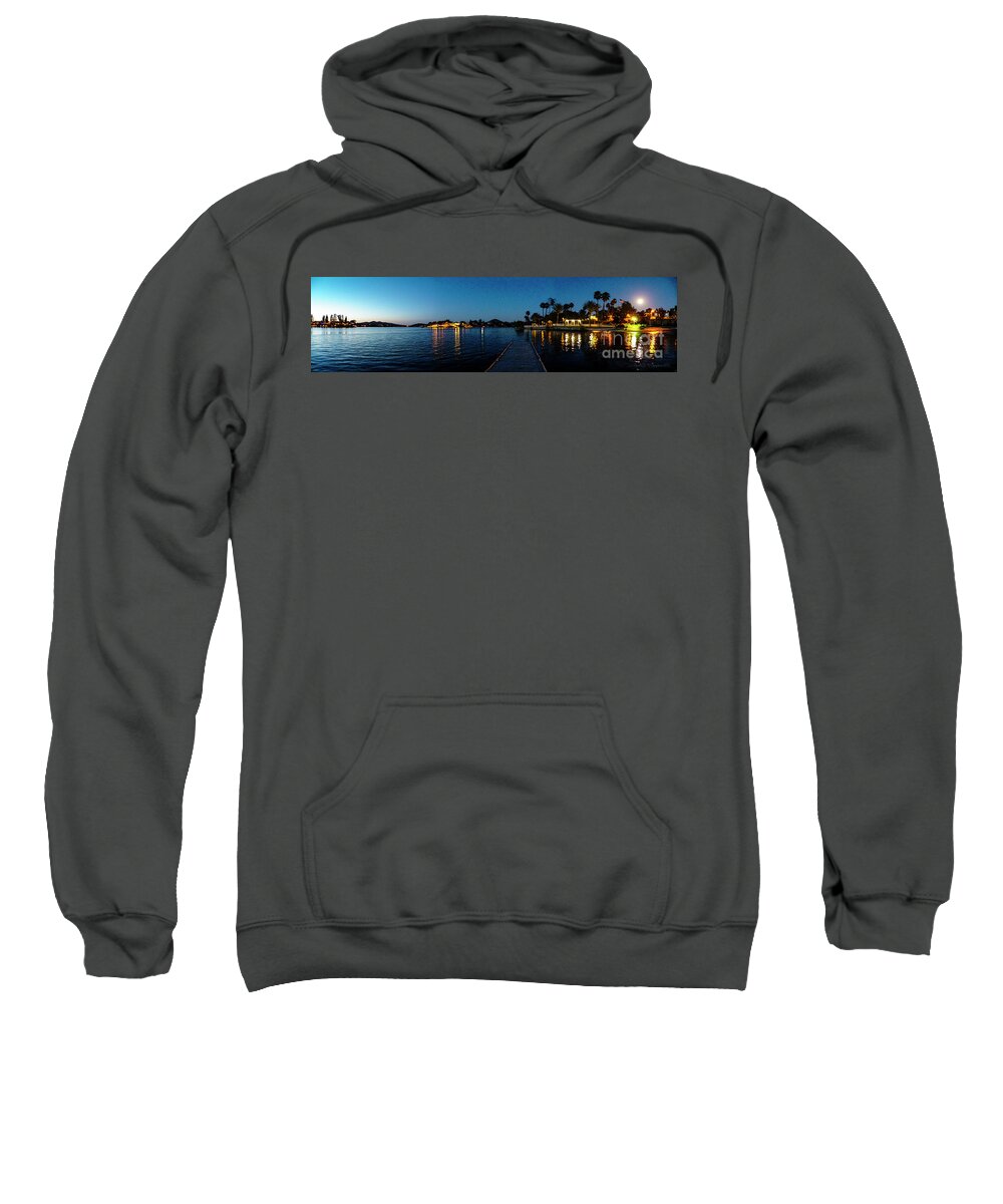  Sweatshirt featuring the digital art Canyon Lake Full Moon Sunset by Rhonda Strickland