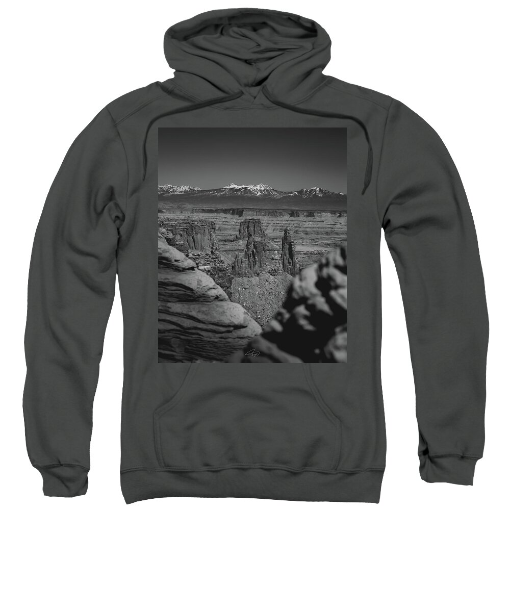  Sweatshirt featuring the photograph Canyonpeering BW by William Boggs