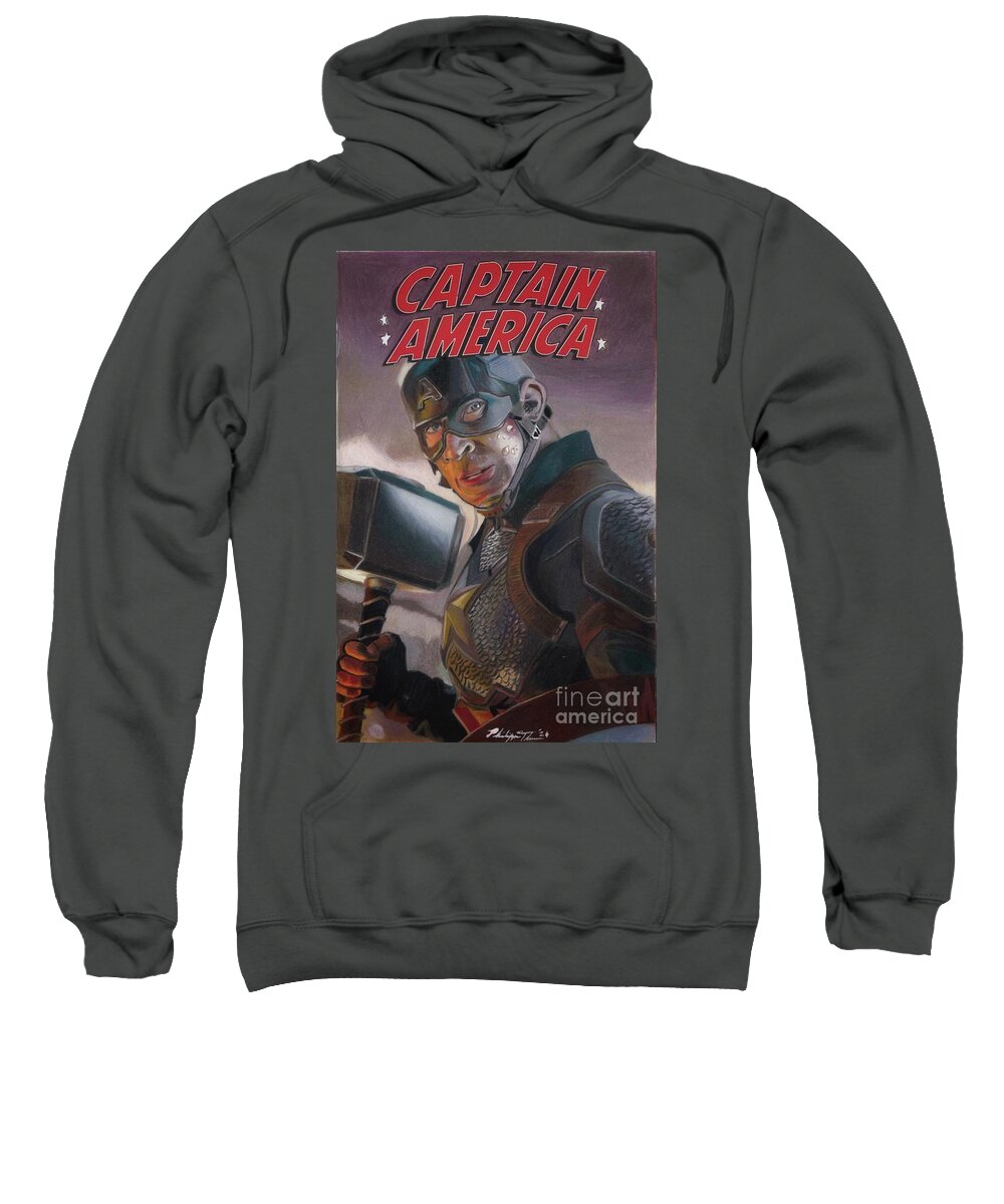 Chris Evans Sweatshirt featuring the drawing Captain America #700 by Philippe Thomas