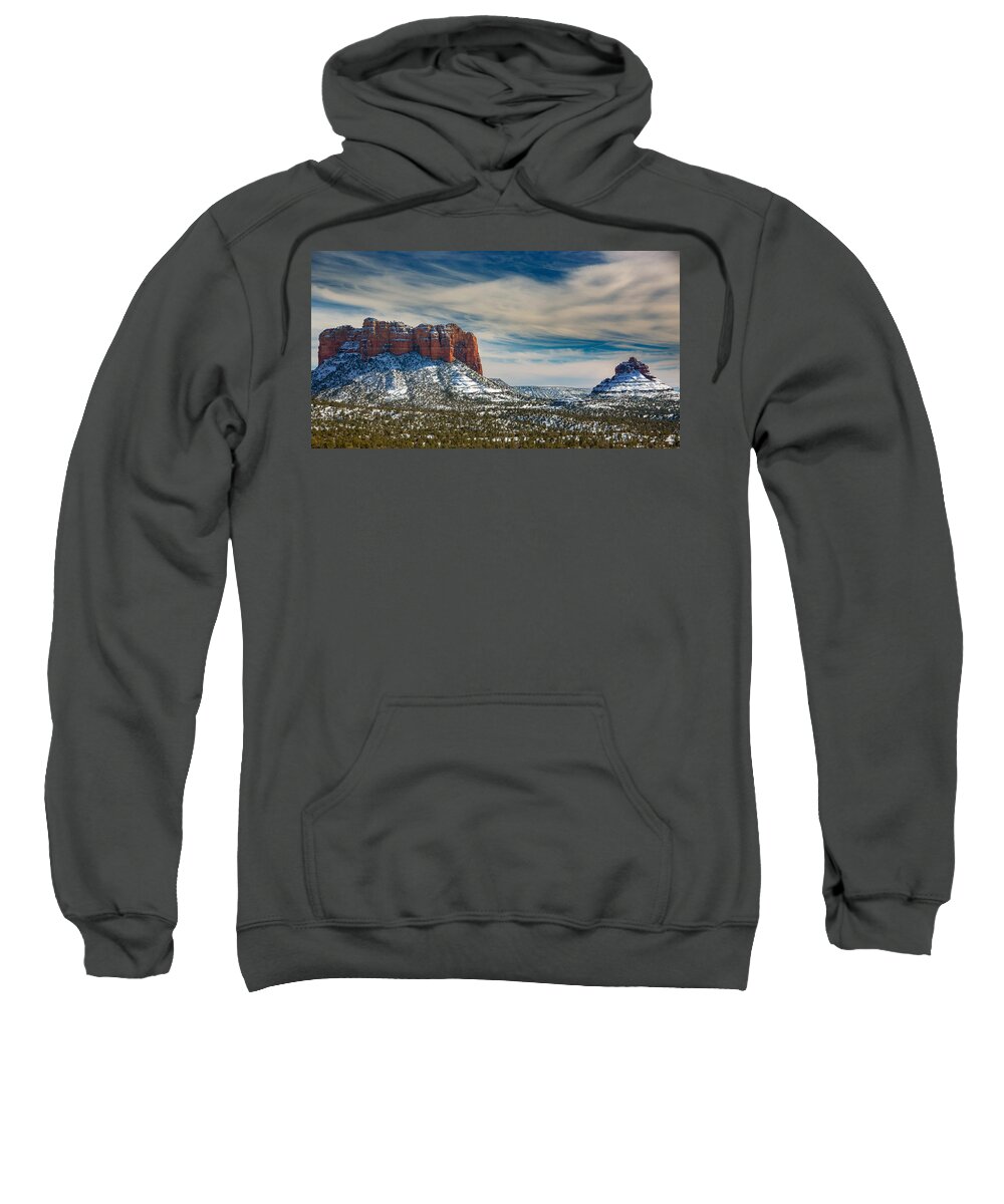 Castle Rock Bell Sedona Fstop101 Landscape Arizona Red Sweatshirt featuring the photograph Castle Rock and Bell Rock by Geno
