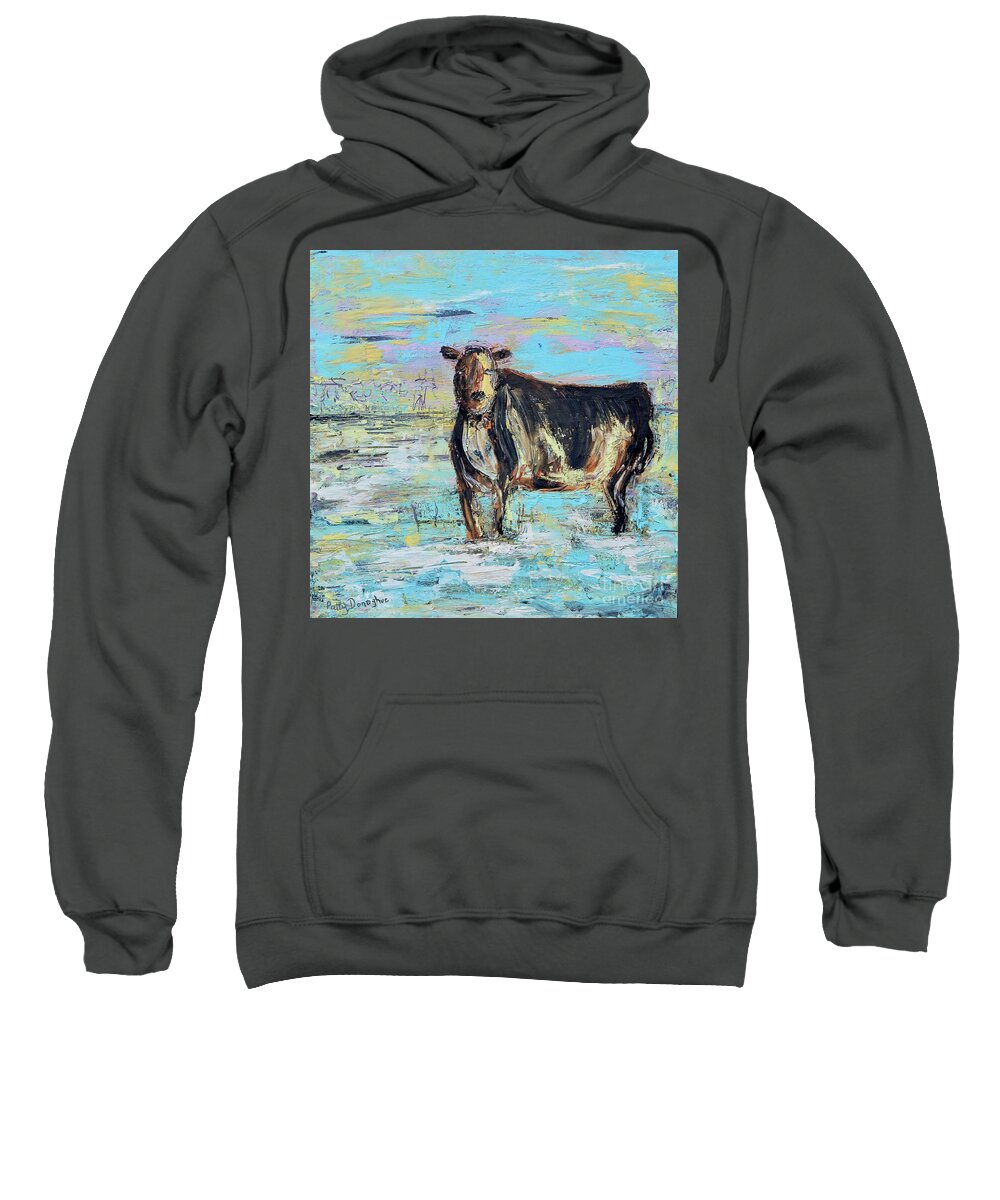 Abstract Sweatshirt featuring the painting Cattle in Snow by Patty Donoghue