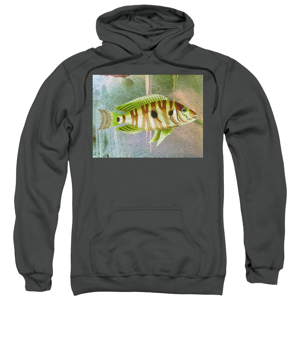 Fish Sweatshirt featuring the mixed media Portrait of a Cave Dwelling Fish by Lorena Cassady