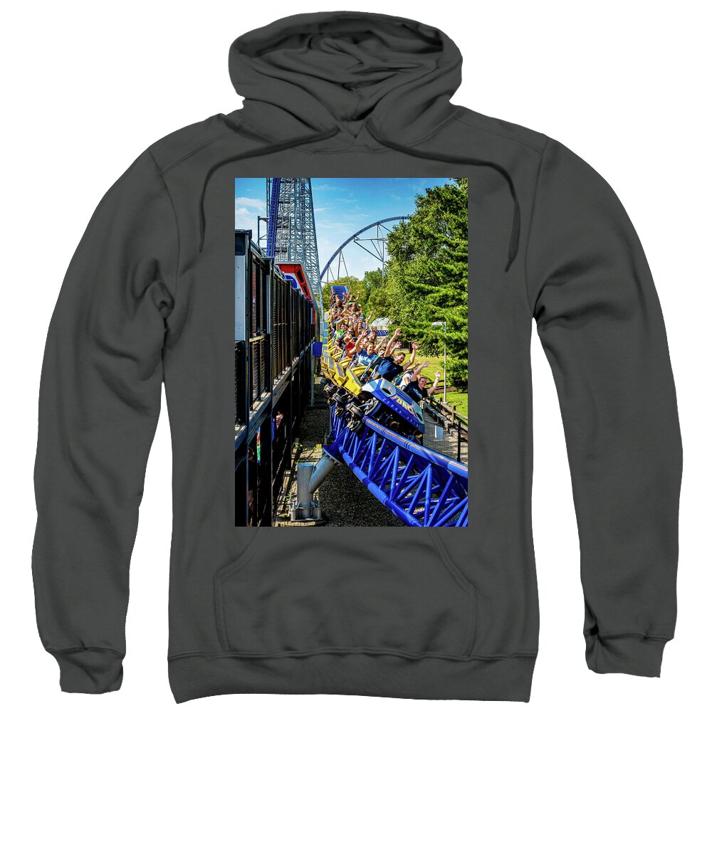 Cedar Point Sweatshirt featuring the photograph Cedar Point Millennium Force Roller Coaster 2021 by Dave Morgan
