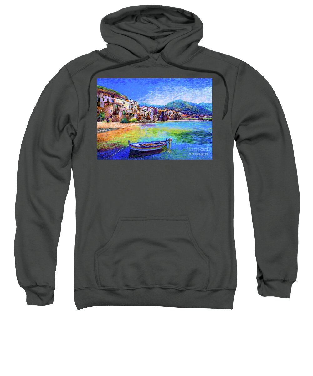 Italy Sweatshirt featuring the painting Cefalu Sicily Italy by Jane Small