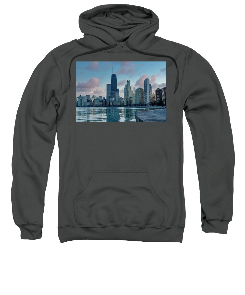 Chicago Sweatshirt featuring the digital art Chicago Lakefront Dusk by Todd Bannor