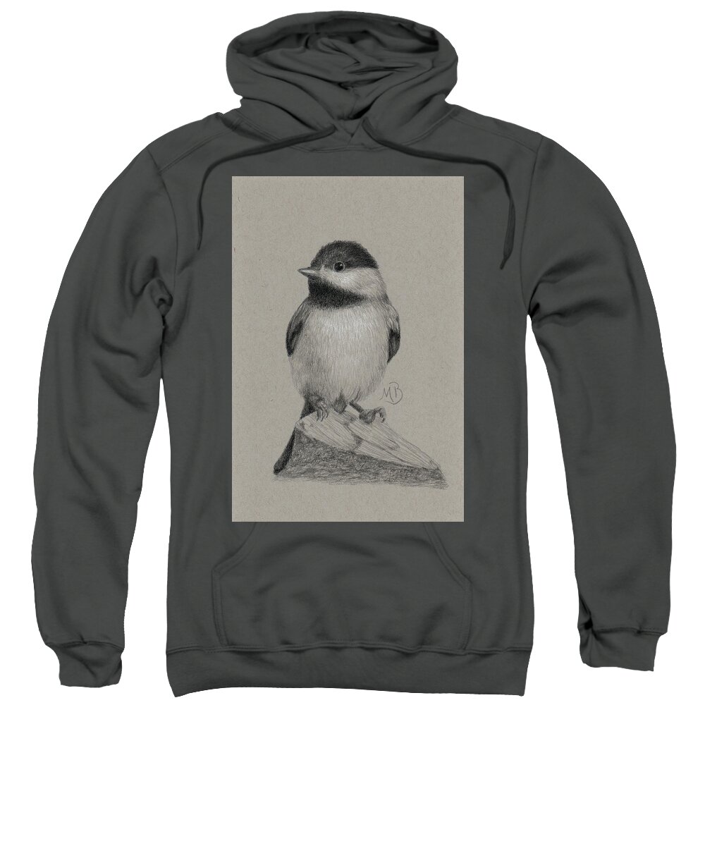 Chickadee Sweatshirt featuring the drawing Chickadee by Monica Burnette