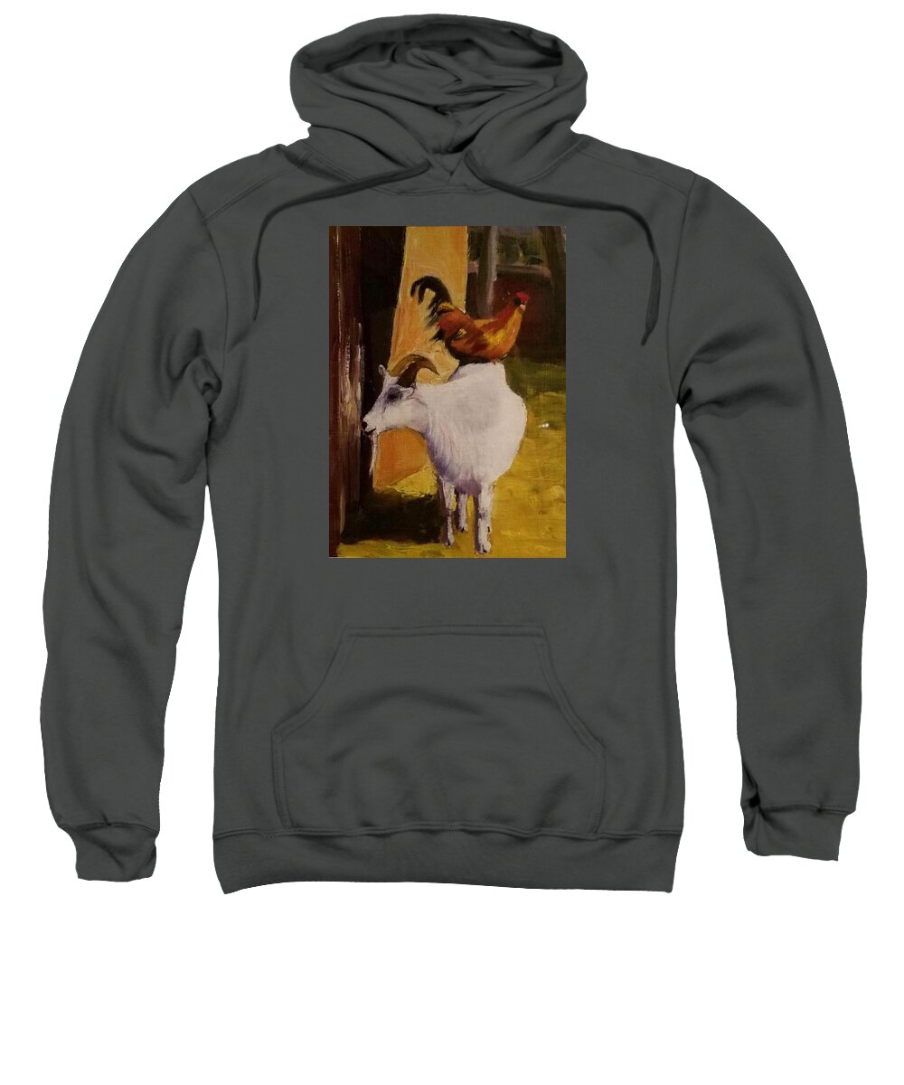 Goat Sweatshirt featuring the painting Chicken on a Goat by Shawn Smith