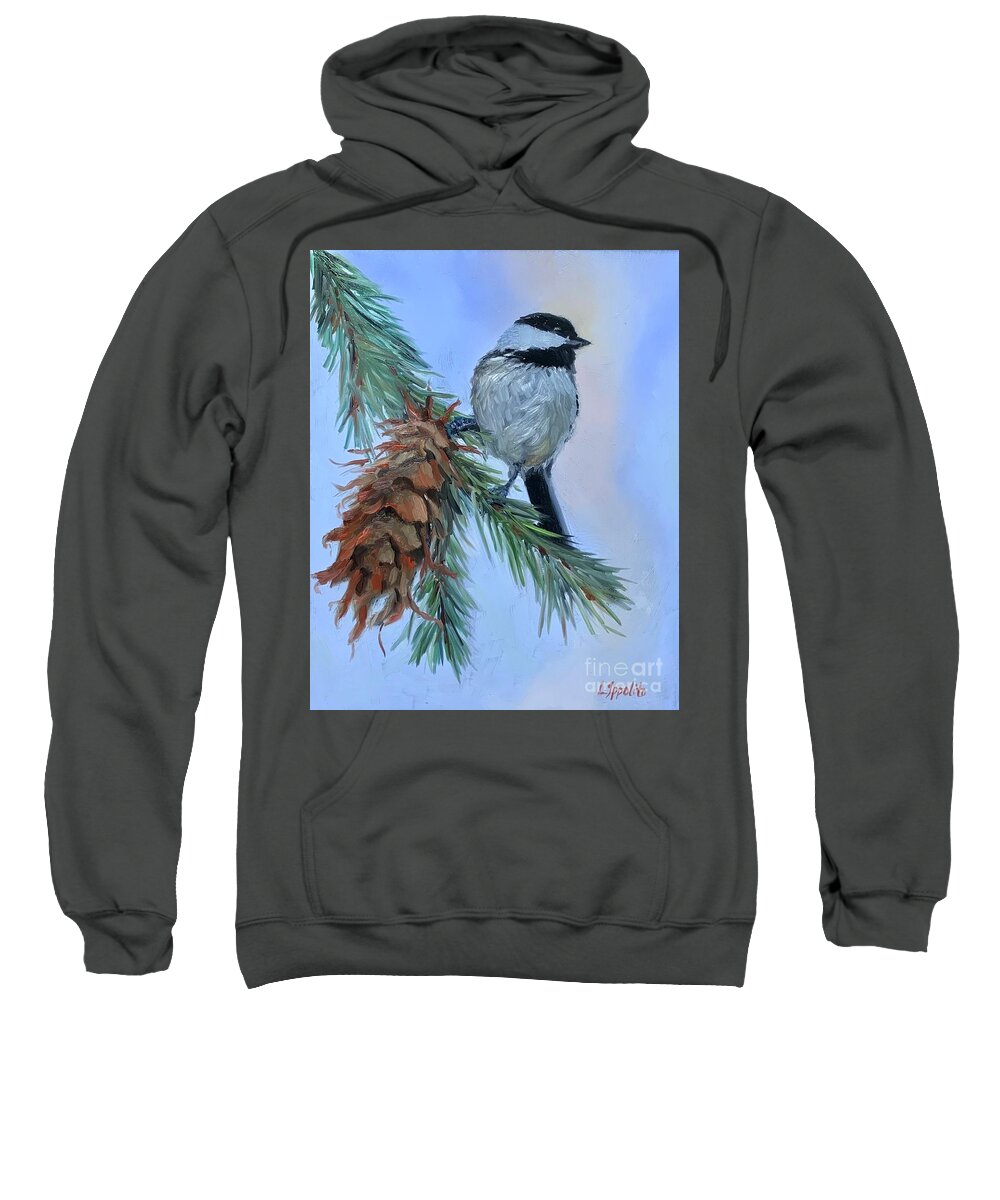 Nature Sweatshirt featuring the painting Christmas Chickadee by Lori Ippolito