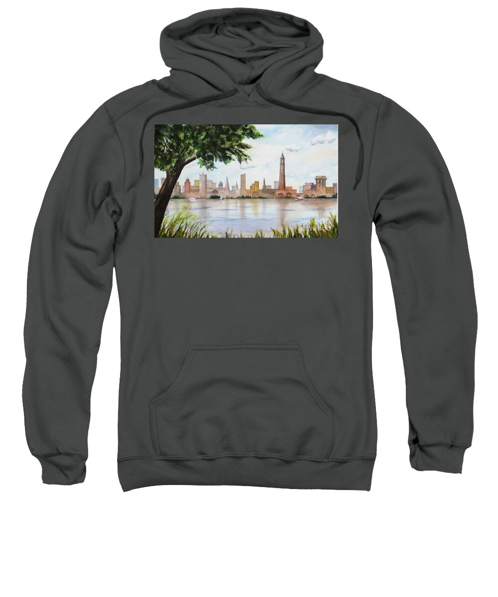 City Sweatshirt featuring the painting City Across the River by Joseph Burger