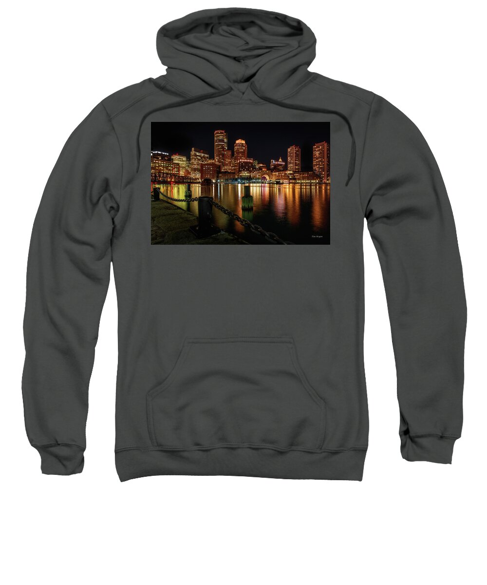 New England.night Sweatshirt featuring the photograph City with a Soul- Boston Harbor by Tim Bryan