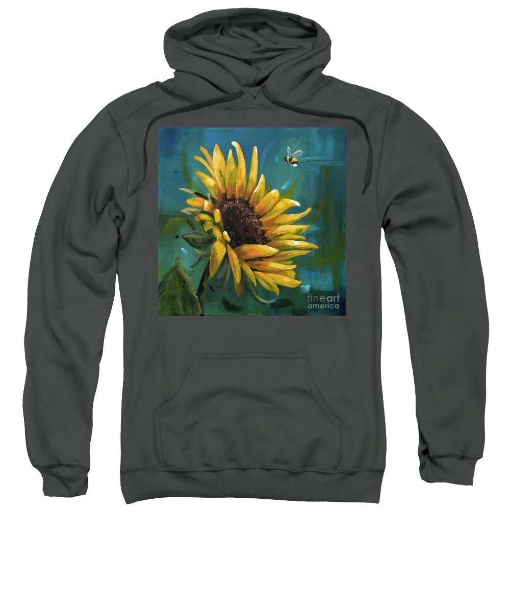 Summer Sweatshirt featuring the painting Cleared for Landing - Sunflower painting by Annie Troe