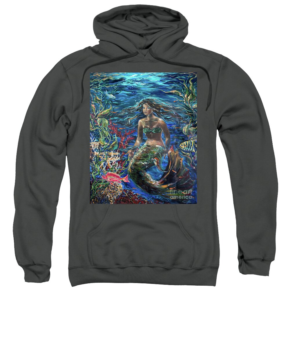 Mermaid Sweatshirt featuring the painting Close to the Surface by Linda Olsen