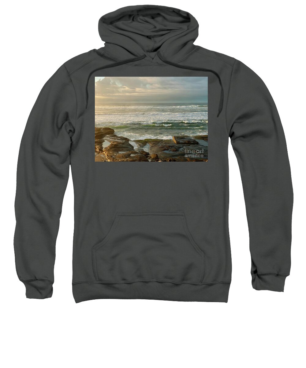 Sea Sweatshirt featuring the painting Coastal Dawn Light by Jeanette French
