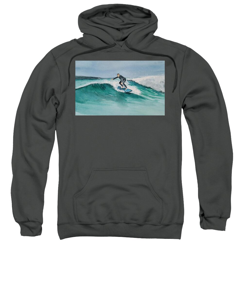 Surfer Sweatshirt featuring the painting Coastal Surfer by Sandie Croft