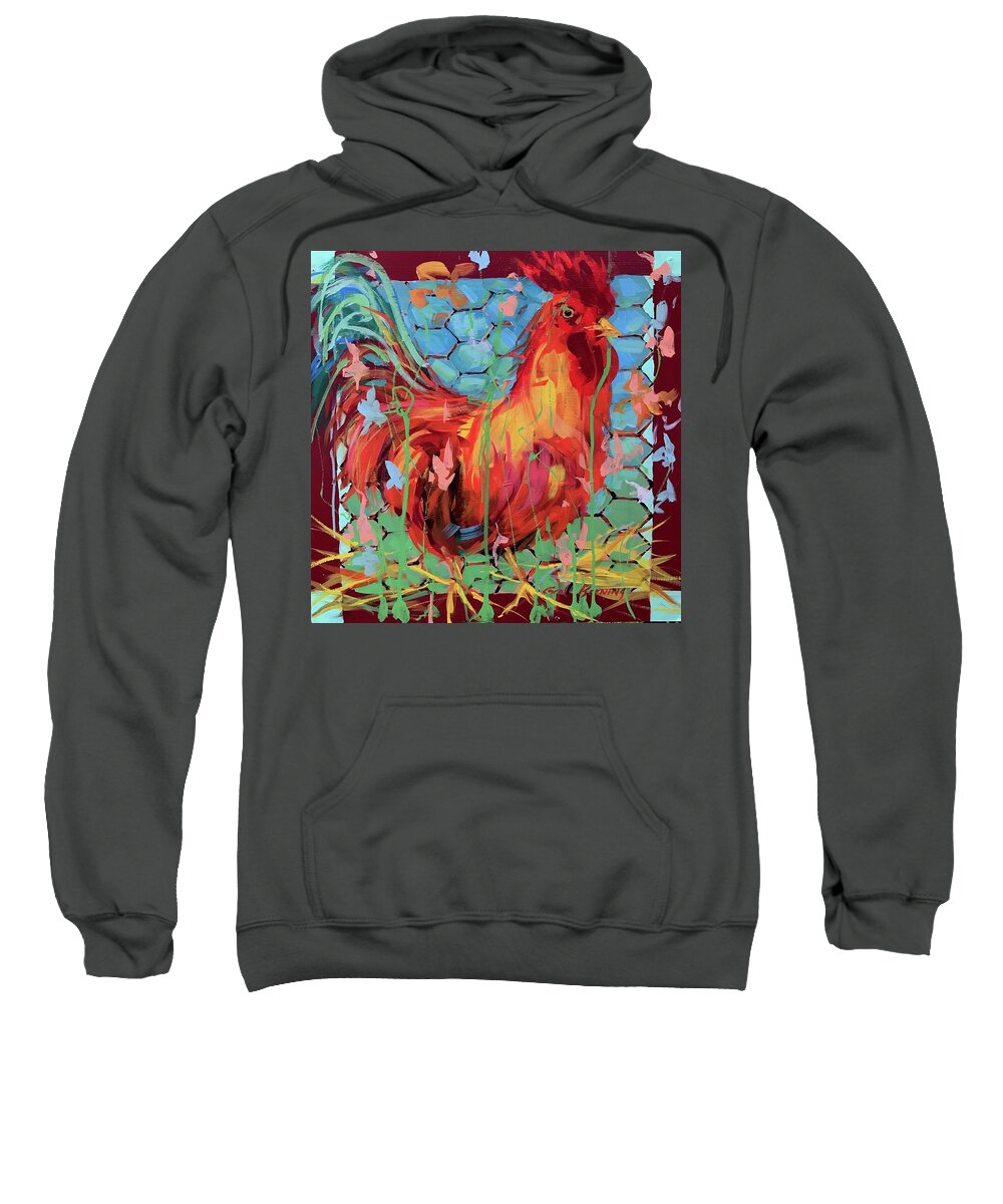 Rooster Sweatshirt featuring the painting Cock of the Walk by Carol Berning