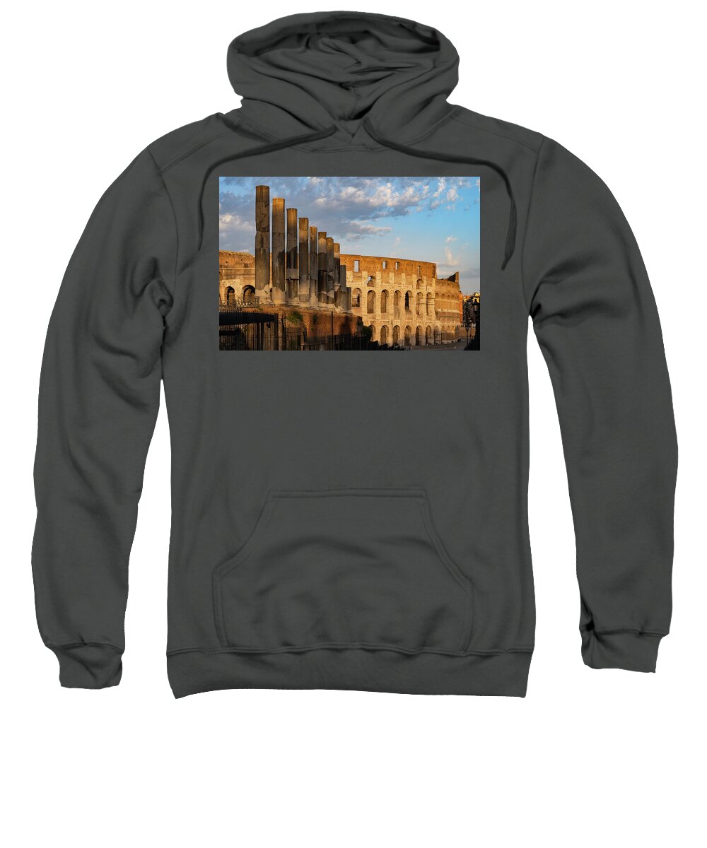 Colosseum Sweatshirt featuring the photograph Colosseum and Via Sacra Columns at Sunset by Artur Bogacki