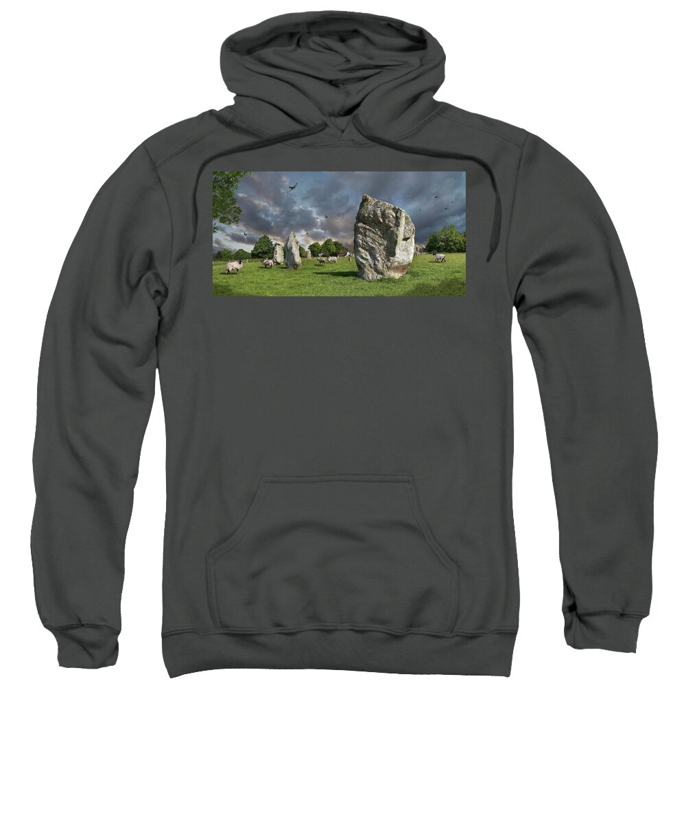 Avebury Sweatshirt featuring the photograph Ancient Stone - Colour photo of Avebury Neolithic stone Circle, by Paul E Williams