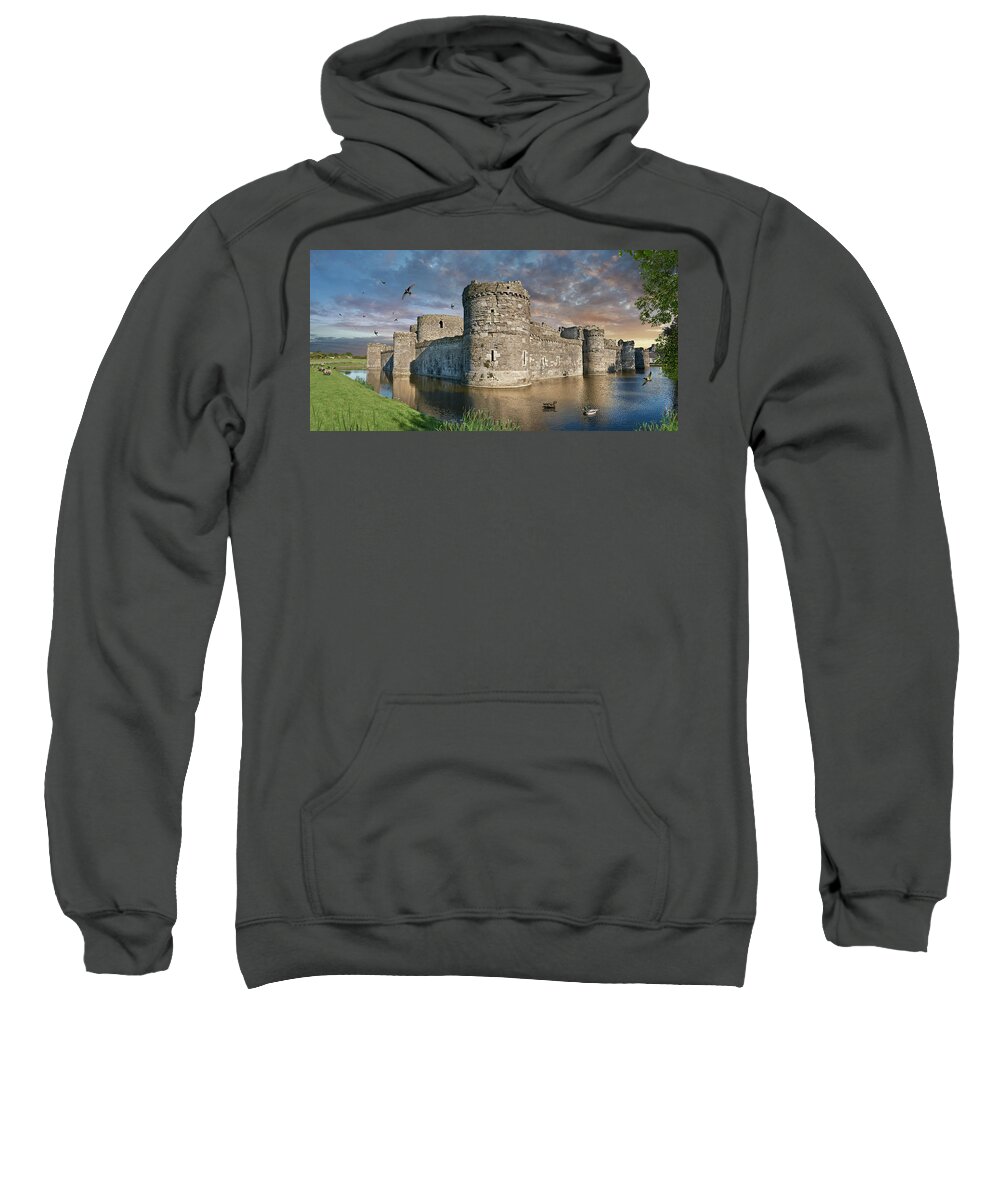 Beaumaris Castle Sweatshirt featuring the photograph Colour photo of Beaumaris Castle, Wales. by Paul E Williams