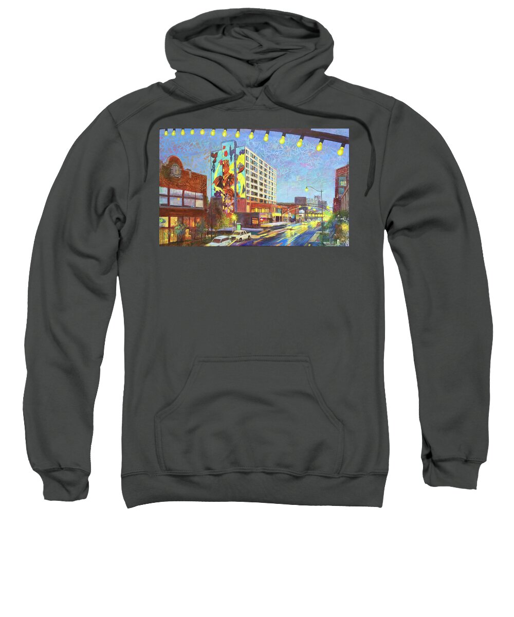 Festive Sweatshirt featuring the painting Columbus Short North View of High Street by Robie Benve