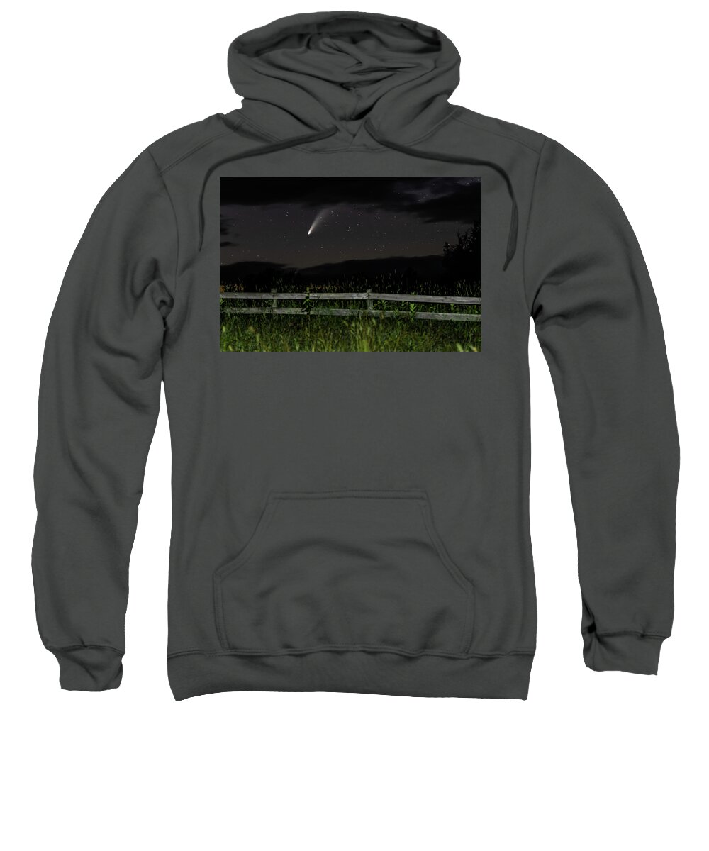 Night Sweatshirt featuring the photograph Comet and Fence by Tim Kirchoff