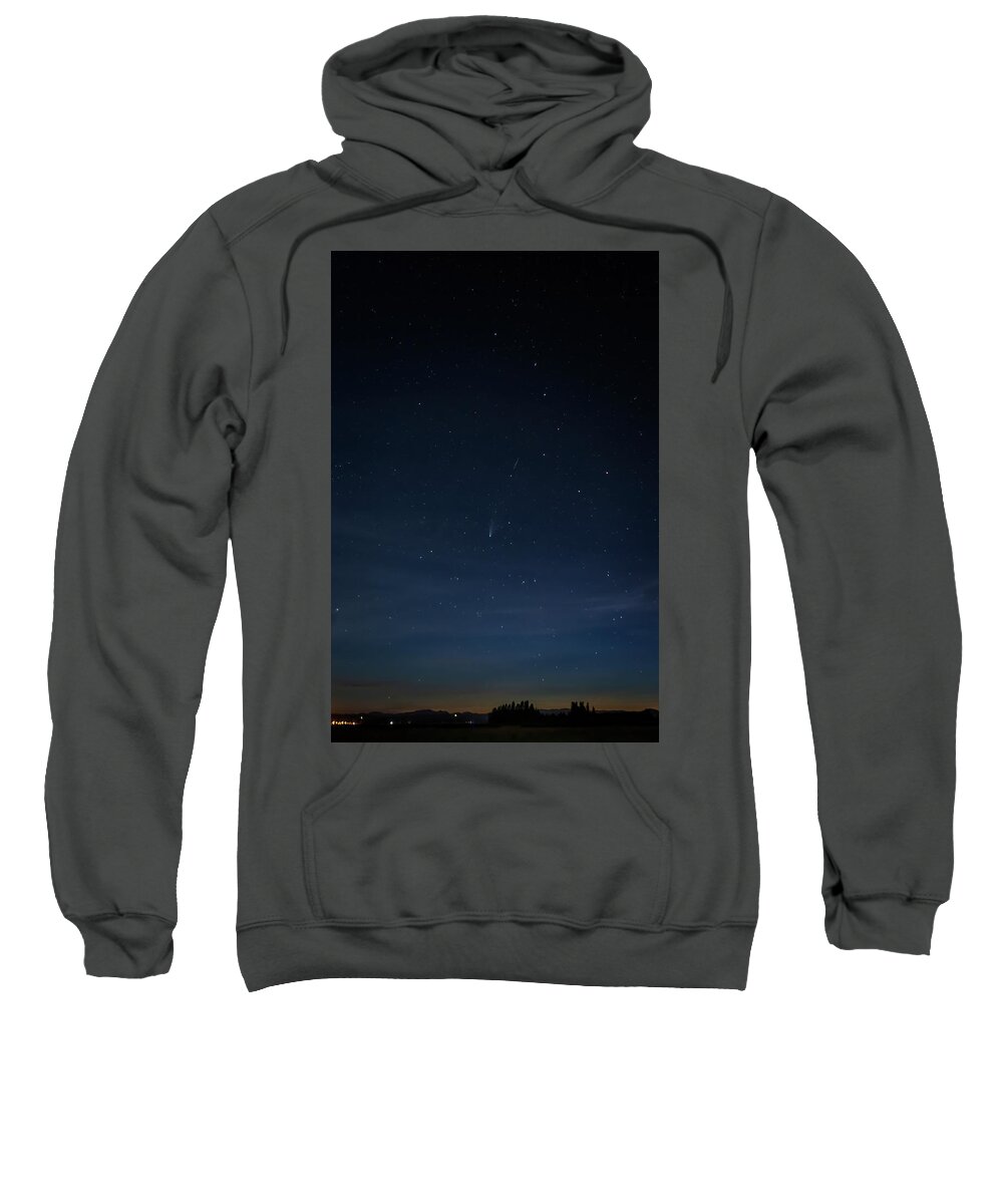 Comet Neowise Sweatshirt featuring the photograph Comet Neowise, a Shooting Star and the Big Dipper over Fern Ridge by Belinda Greb