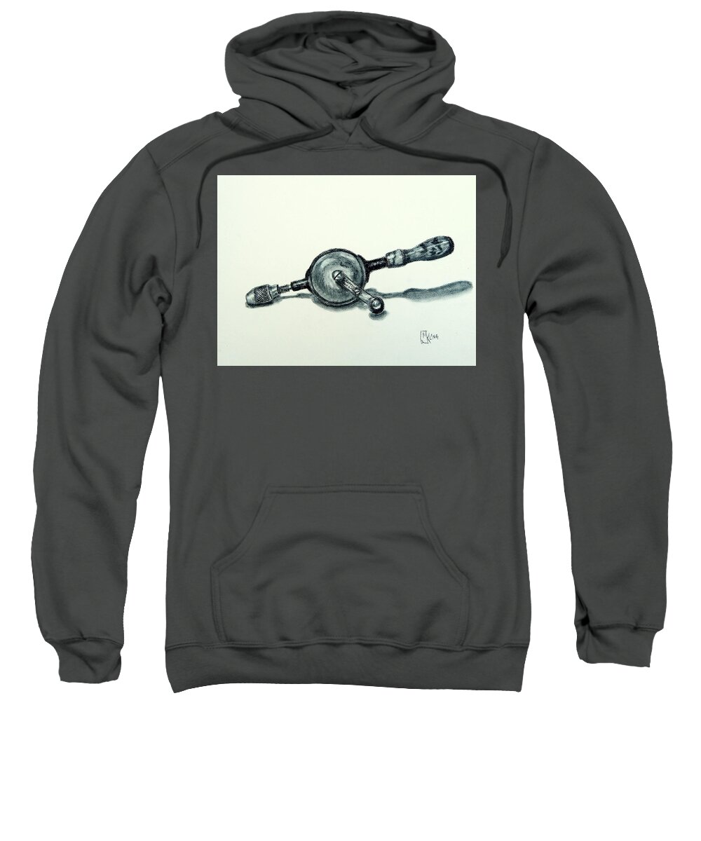 Old Tools Sweatshirt featuring the drawing Cordless Drill by Mike Kling