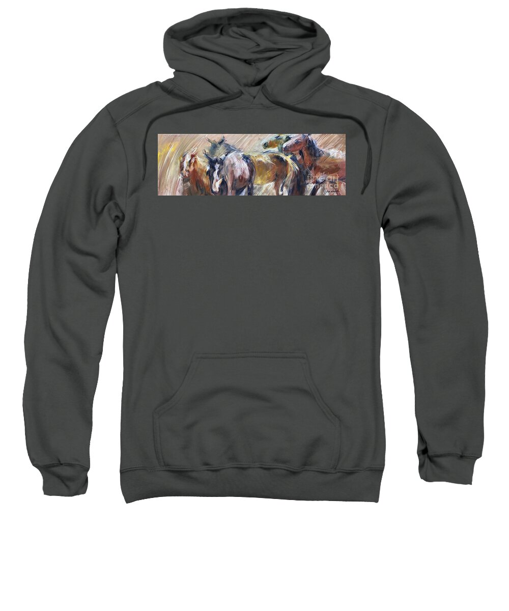 Horse Sweatshirt featuring the painting Corral Gang by Alan Metzger
