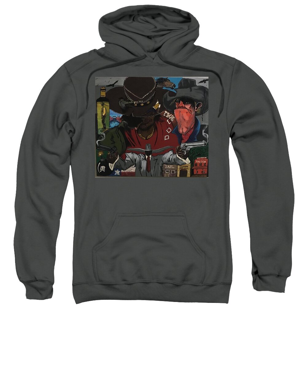  Sweatshirt featuring the painting Cowboy Collage by Charles Young