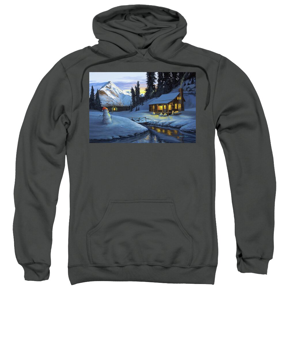 Winter Sweatshirt featuring the painting Cozy Winter Retreat by Anthony J Padgett