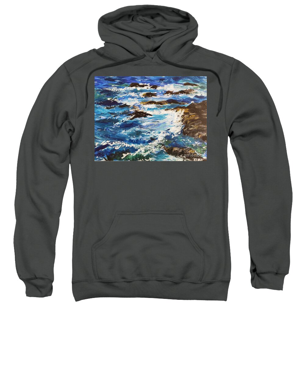 Water Sweatshirt featuring the painting Crashing Waves near Beavertail Lighthouse, Jamestown, Rhode Island by C E Dill