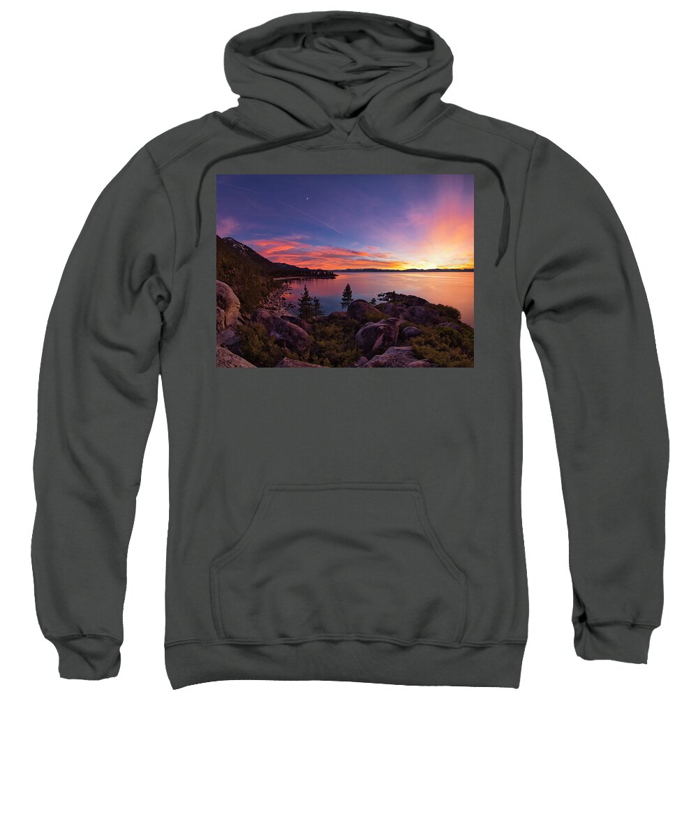 Lake Sweatshirt featuring the photograph Crescent moon sunset, Lake Tahoe by Martin Gollery