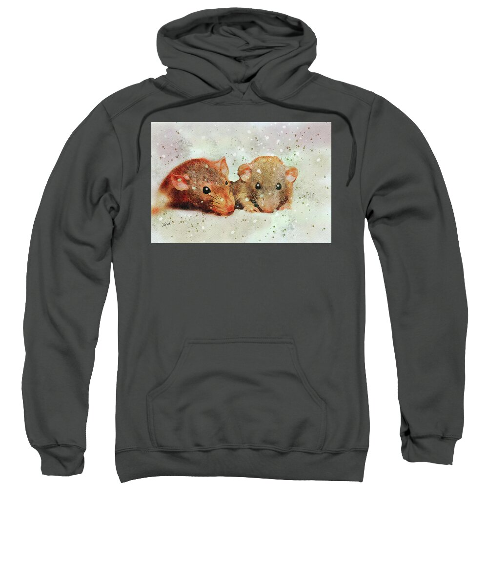 Cute Sweatshirt featuring the mixed media Cute Mice Watercolor Painting by Shelli Fitzpatrick