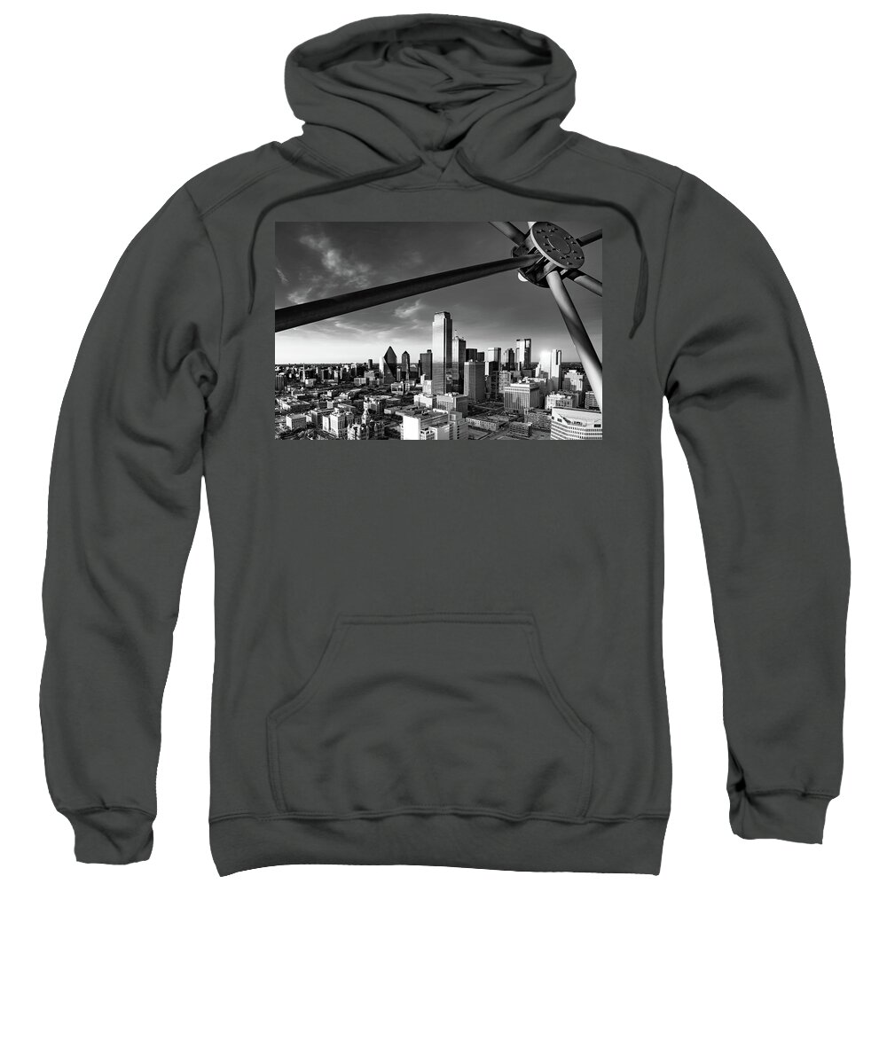 Dallas Skyline Sweatshirt featuring the photograph Dallas Skyline From The Observation Deck of Reunion Tower in Monochrome by Gregory Ballos