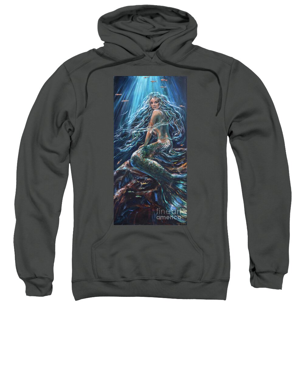 Mermaid Sweatshirt featuring the painting Darkness Darkness by Linda Olsen