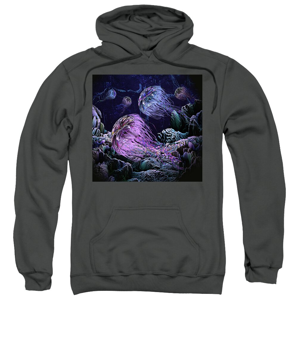 Art Sweatshirt featuring the digital art Deep Sea Exploration Jellyfish Bay by Artful Oasis