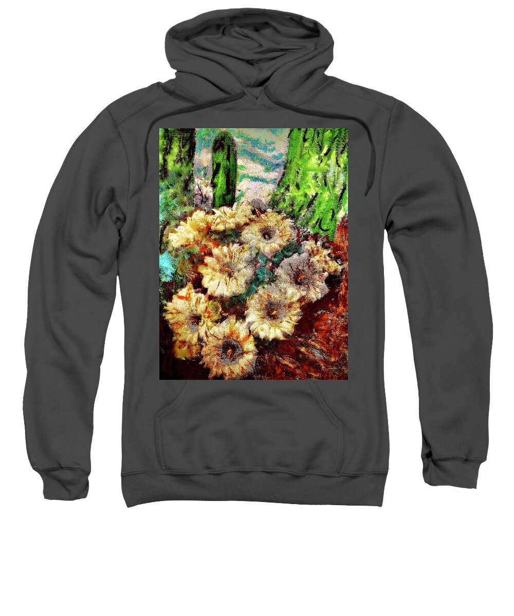 Paintings Of Lizards Sweatshirt featuring the mixed media Desert Flowers by Bencasso Barnesquiat