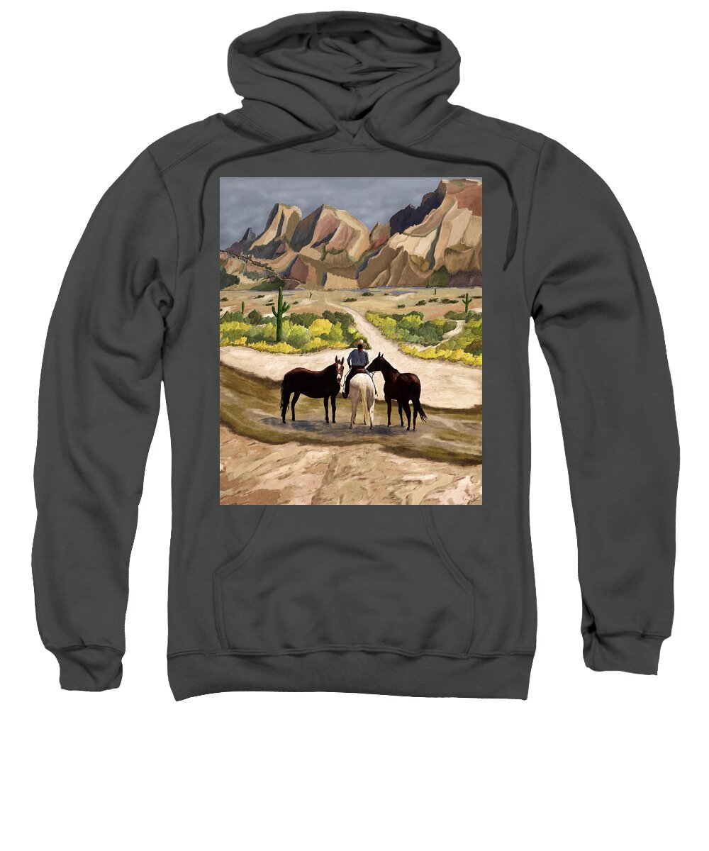Horses Sweatshirt featuring the digital art Desert Horses by Ken Taylor