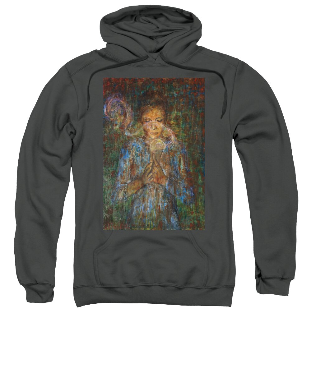 Asian Contemporary Sweatshirt featuring the painting Devotee by Nik Helbig