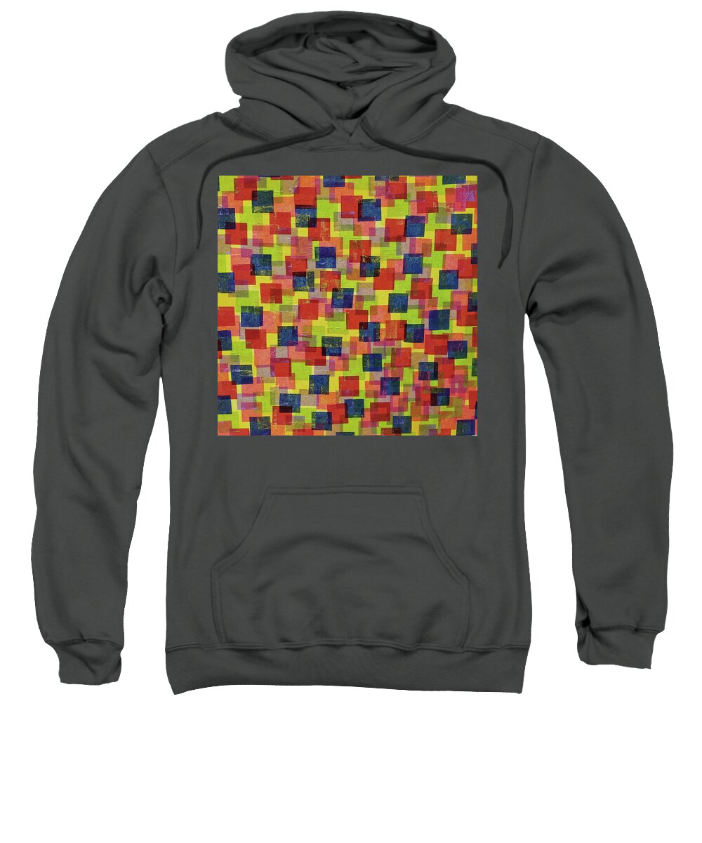Abstract Sweatshirt featuring the mixed media DIMENSIONAL POP Abstract Squares in Primary Red Yellow Blue Green by Lynnie Lang